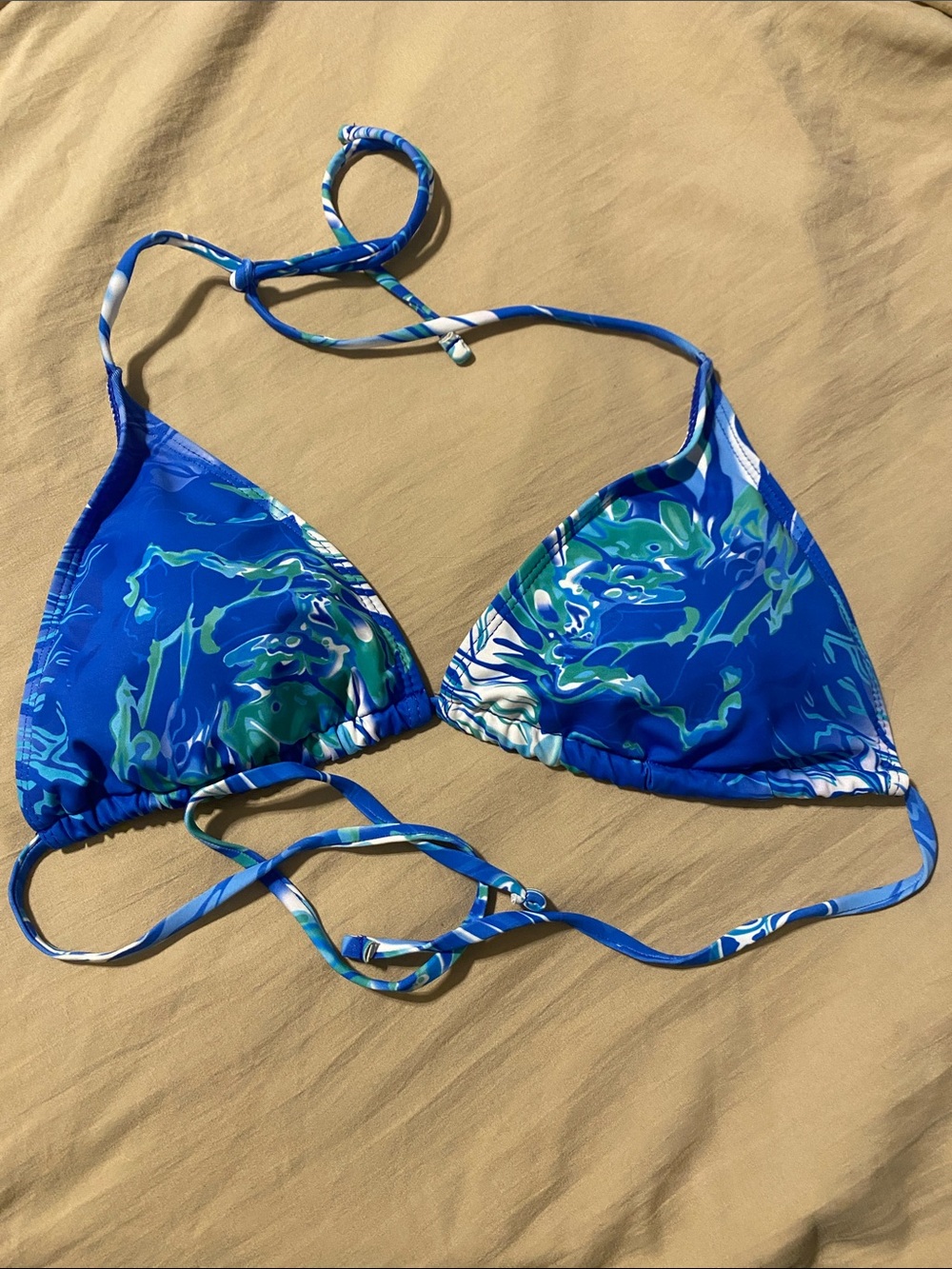 SHEIN Blue & Green Abstract Triangle Bikini Top